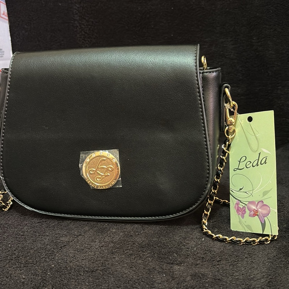 Leda’s Fashions Hand Bag | Black Purse | Back and Gold Handbag | Crossbody Purse